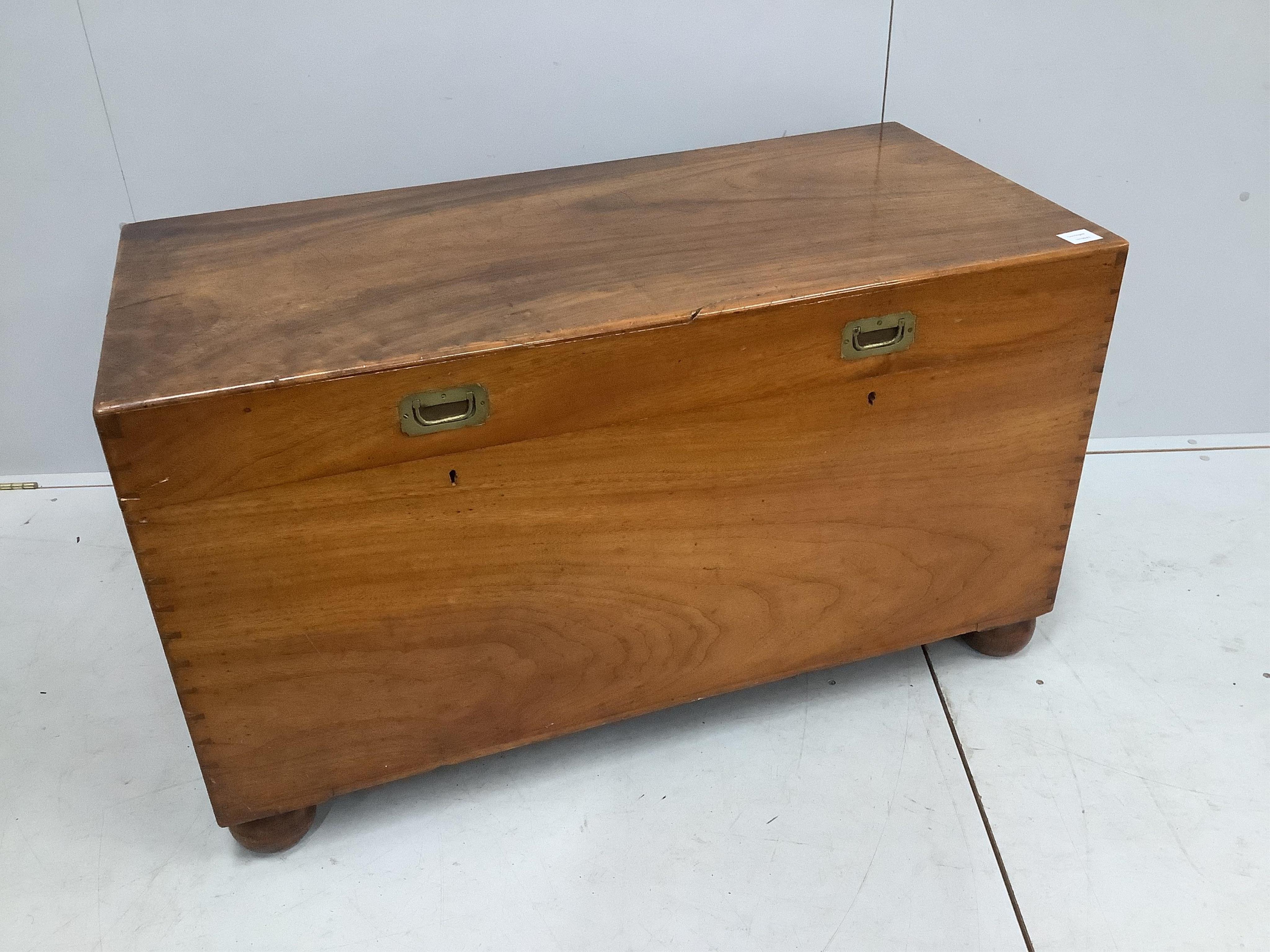 An early 20th century brass mounted camphorwood trunk, width 111cm, height 63cm. Condition - fair to good